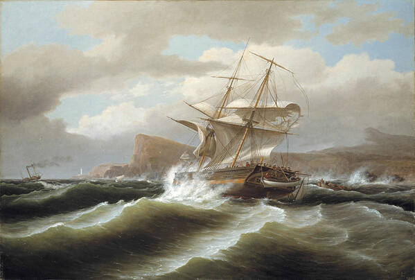 Thomas Birch Art Print featuring the painting An American Ship in Distress #1 by Thomas Birch