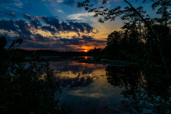 Goshen Pond Art Print featuring the photograph Soulful Sunset Pine Lands NJ by Louis Dallara