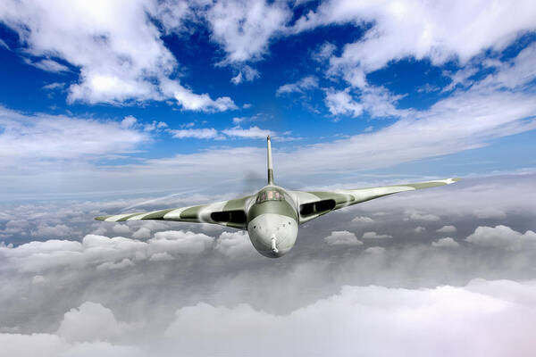 Avro Vulcan Art Print featuring the digital art Avro Vulcan head on above clouds #1 by Gary Eason