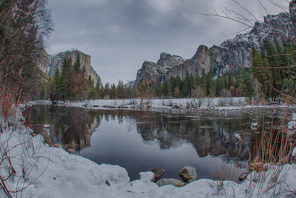 Bridal Veil Buttress Art Print featuring the photograph Bend In The Merced River by Bill Roberts