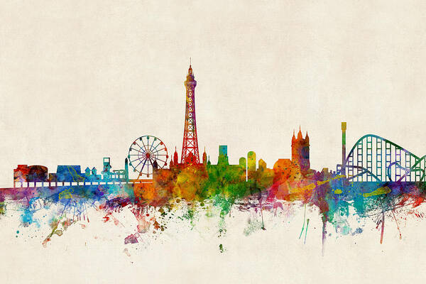 City Art Print featuring the digital art Blackpool England Skyline #1 by Michael Tompsett