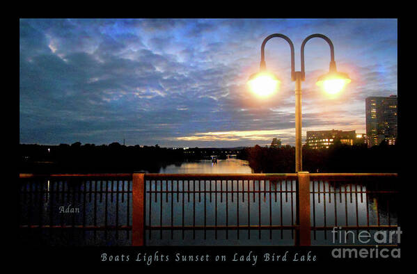 Lady Bird Lake Art Print featuring the photograph Boat, Lights, Sunset On Lady Bird Lake #2 by Felipe Adan Lerma