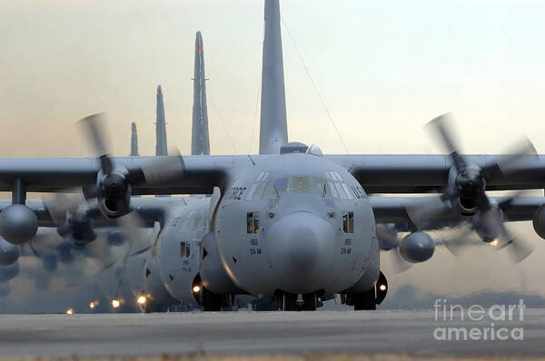 Color Image Art Print featuring the photograph C-130 Hercules Aircraft Taxi #1 by Stocktrek Images