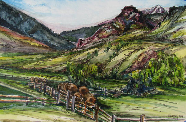Landscape Art Print featuring the painting Electric Peak from Slip and Slide Ranch #2 by Les Herman