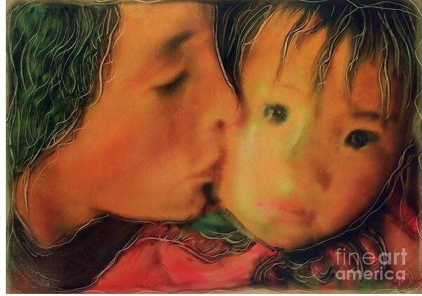 Global Faces Children Mother And Child Art Print featuring the painting Faces of hope Nepal #1 by FeatherStone Studio Julie A Miller