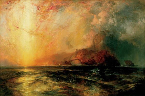 Moran Art Print featuring the painting Fiercely the red sun #1 by Thomas Moran