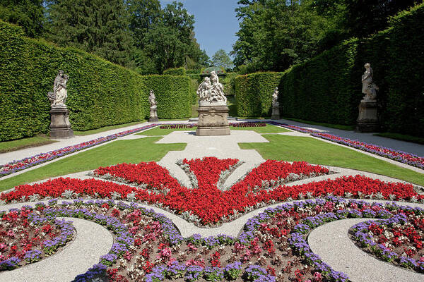 Flowerbeds Art Print featuring the photograph Flowerbeds and Sculptures in Eastern Parterre #1 by Aivar Mikko