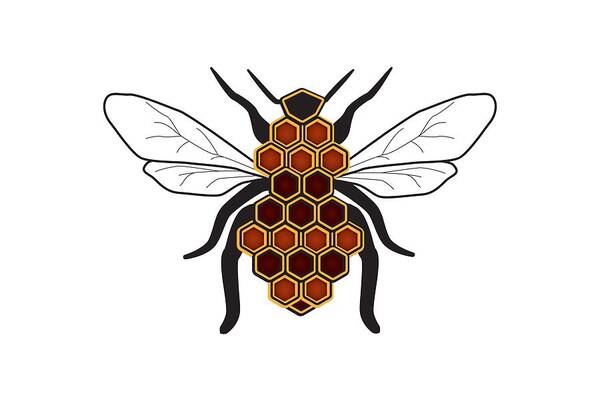 Cartoon Art Print featuring the digital art Honeycomb Bee Sans Border by Pelo Blanco Photo