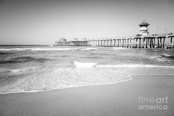 America Art Print featuring the photograph Huntington Beach Pier Black and White Photo #2 by Paul Velgos