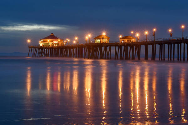 California Beach Art Print featuring the photograph Huntington Beach Pier at night by Dung Ma
