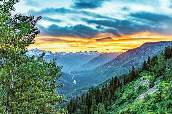 Glacier National Park Art Print featuring the photograph Jackson Glacier Overlook At Sunset by Donald Pash