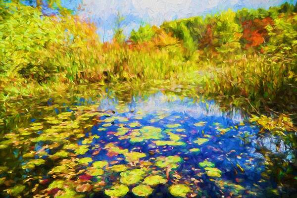 Autumn Art Print featuring the painting Lily Pond by Lilia D