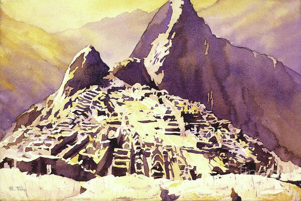 Sacred Valley Art Print featuring the painting Machu Picchu Sunset #2 by Ryan Fox