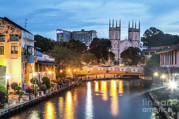Ancient Art Print featuring the photograph Melaka at night in Malaysia #1 by Didier Marti