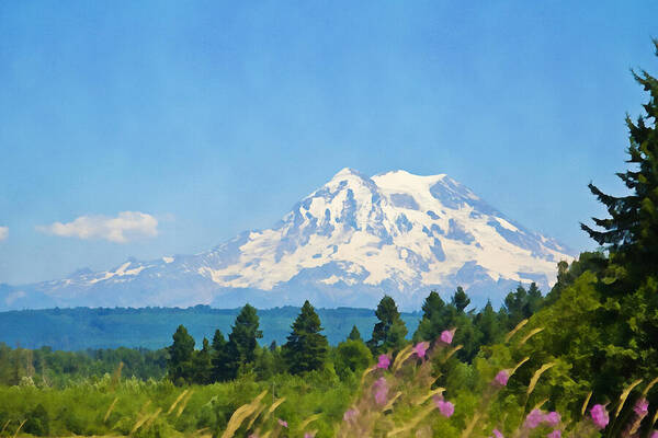 Mountain Art Print featuring the photograph Mount Rainier Watercolor by Tatiana Travelways