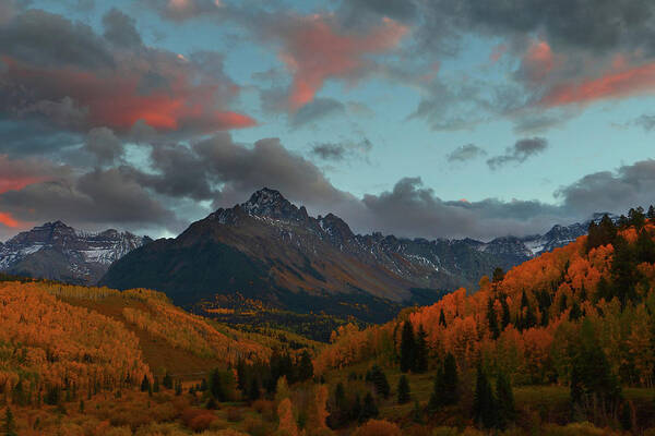 Mount Art Print featuring the photograph Mount Sneffels sunset during autumn in Colorado #1 by Jetson Nguyen