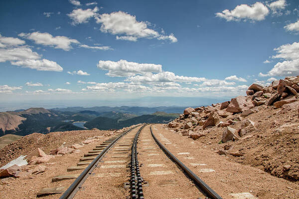 Architecture Art Print featuring the photograph Pikes Peak Cog Railway Track at 14,110 Feet #1 by Peter Ciro