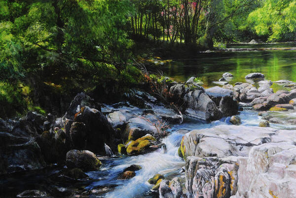 Landscape Art Print featuring the painting River in Wales by Harry Robertson