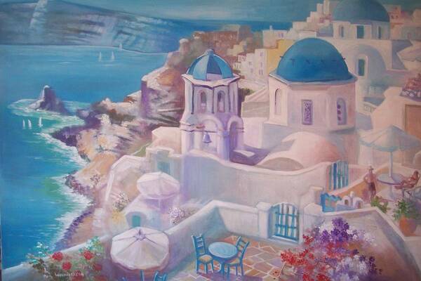 Greece Art Print featuring the painting Santorini Greece by Paul Weerasekera