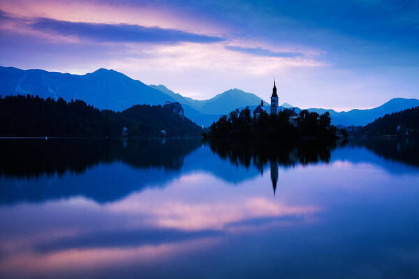 Bled Art Print featuring the photograph Sunrise at Lake Bled #1 by Ian Middleton