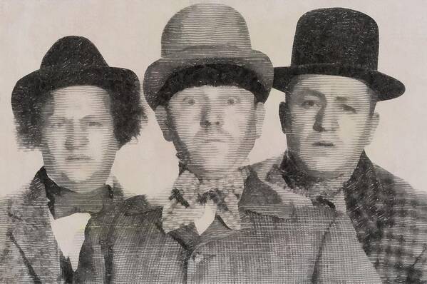 Three Art Print featuring the drawing The Three Stooges Hollywood Legends #3 by Esoterica Art Agency