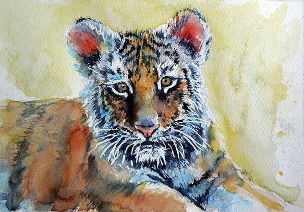 Tiger Art Print featuring the painting Tiger cub #1 by Kovacs Anna Brigitta