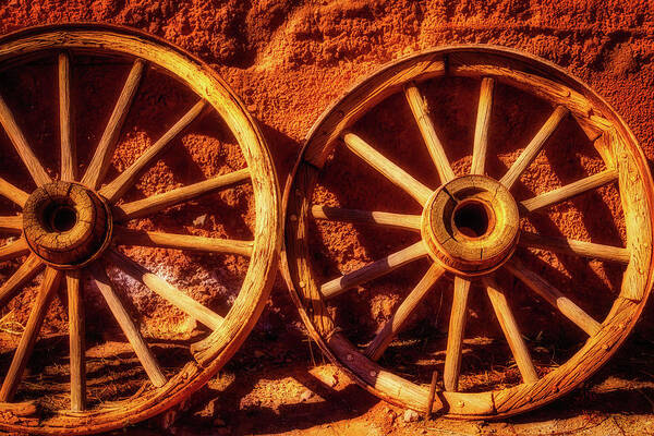 Broke Art Print featuring the photograph Two Old Wagon Wheels #1 by Garry Gay