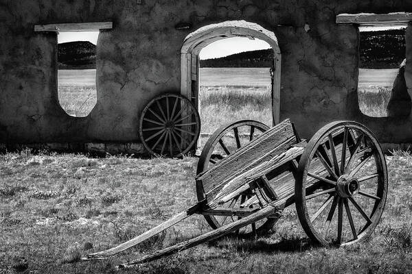 New Mexico Art Print featuring the photograph Wagon Wheels in bw by James Barber