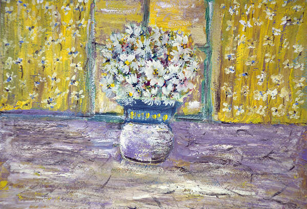 Spring Wildflowers On Table Art Print featuring the painting Windowpane by Don Wright