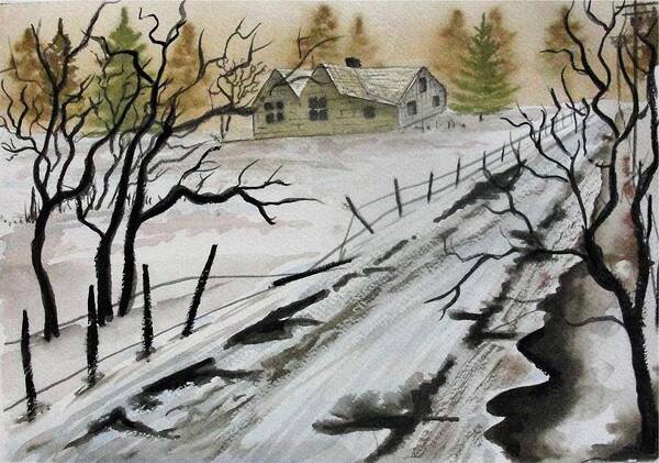 Building Art Print featuring the painting Winter Farmhouse #1 by Jimmy Smith