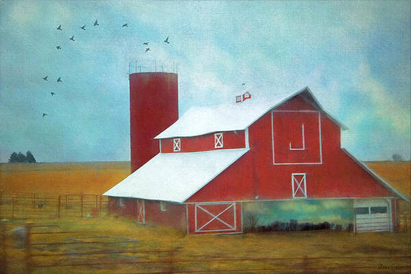 Barn Art Print featuring the photograph Winter Red Barn #1 by Anna Louise