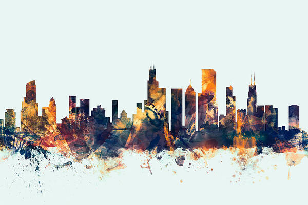 Chicago Art Print featuring the digital art Chicago Illinois Skyline #12 by Michael Tompsett