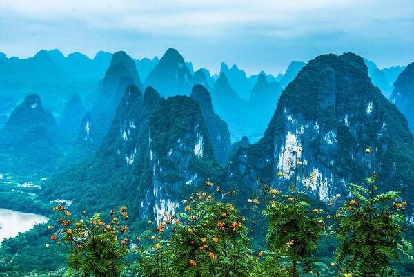 Karst Art Print featuring the photograph Karst mountains landscape #12 by Carl Ning