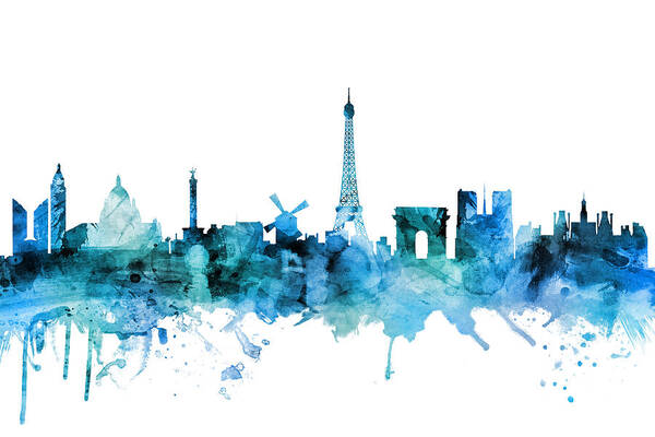 Paris Art Print featuring the digital art Paris France Skyline #15 by Michael Tompsett