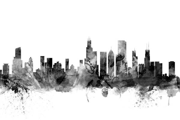 Chicago Art Print featuring the digital art Chicago Illinois Skyline #16 by Michael Tompsett