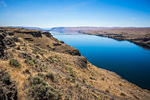 River Art Print featuring the photograph Wanapum Lake Colombia River Wild Horses Monument and canyons #16 by Alex Grichenko