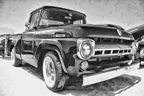 1957 Art Print featuring the photograph 1957 Ford F100 in black and white by Daniel Adams