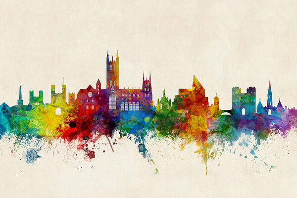 City Art Print featuring the digital art Canterbury England Skyline #2 by Michael Tompsett