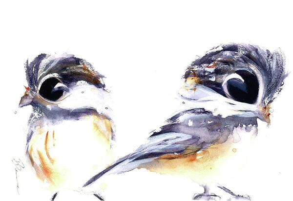 Bird Art Art Print featuring the painting 2 Chickadees by Dawn Derman