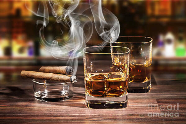 Cigar Art Print featuring the mixed media Cigar and Alcohol Collection #2 by Marvin Blaine