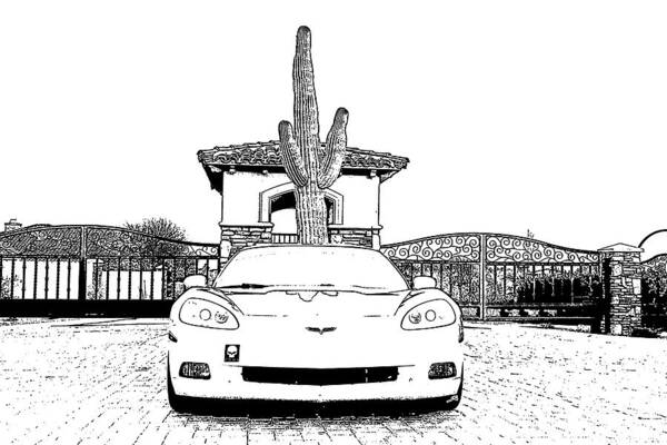 Corvette Art Print featuring the drawing Corvette C6 #2 by Darrell Foster