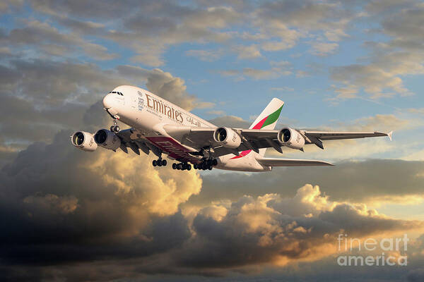 Emirates Art Print featuring the digital art Emirates Airbus A380 #2 by Airpower Art