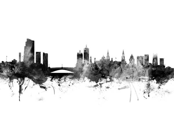 City Art Print featuring the digital art Leeds England Skyline #2 by Michael Tompsett