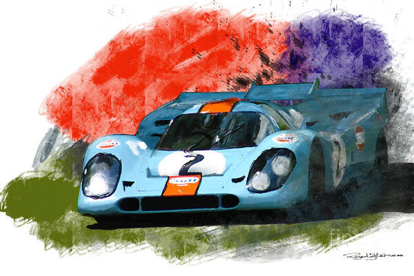 Porsche 917 Art Print featuring the digital art Porsche 917 #2 by Roger Lighterness
