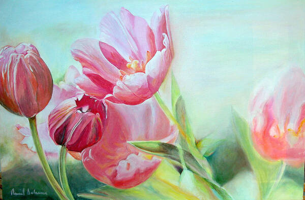Floral Painting Art Print featuring the painting Tulipes #2 by Muriel Dolemieux
