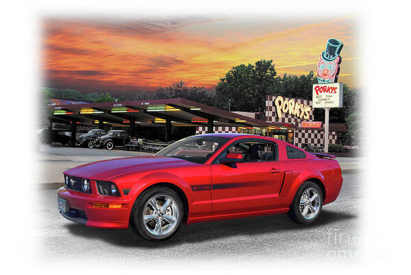 2007 Art Print featuring the photograph 2007 Mustang GT at Porky's by Ron Long