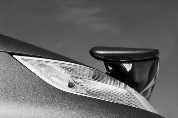 Transportation Art Print featuring the photograph 2008 Porsche Turbo Cabriolet Tail Fin black and white by Jill Reger