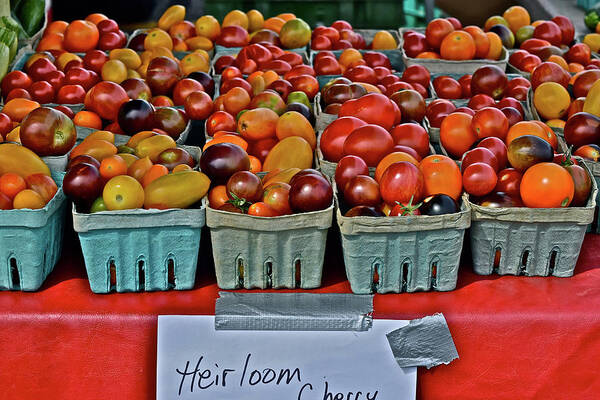 Cherry Tomatoes Art Print featuring the photograph 2017 Monona Farmers' Market August Heirloom Cherry Tomatoes by Janis Senungetuk