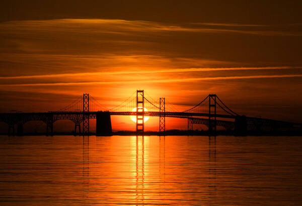 Chesapeake Art Print featuring the photograph Chesapeake Bay Bridge Sunset #3 by Mark Dignen