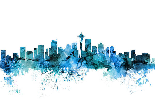 United States Art Print featuring the digital art Seattle Washington Skyline #3 by Michael Tompsett